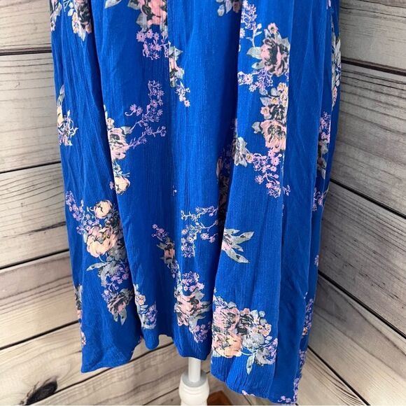 Free People Snap Out Of It Blue Floral Cutout Flowy Mini Dress - Picture 9 of 13